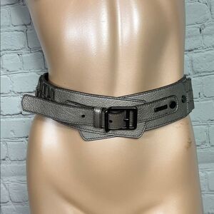 Burberry Gunmetal Silver Gray Leather Belt Large